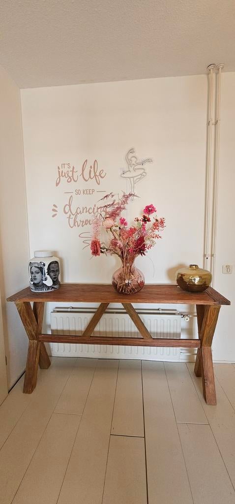 Massief Houten sidetable, Huis en Inrichting, Tafels | Sidetables, Ophalen, 100 tot 150 cm, Zo goed als nieuw, 25 tot 50 cm