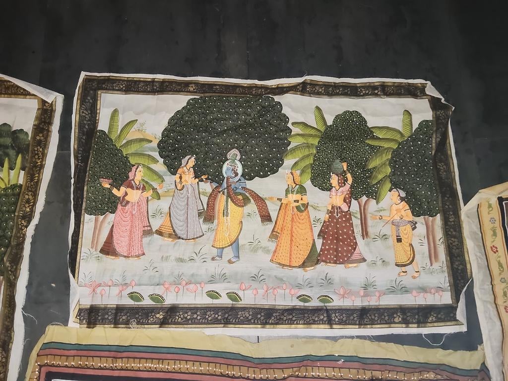 Handgeschilderd Indiase kunst op stof, Ophalen of Verzenden