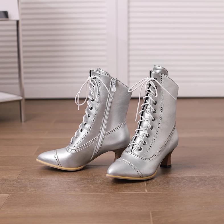 Zilveren dames enkellaarzen met punt steampunk victoriaanse, Kleding | Dames, Schoenen, Verzenden, Nieuw, Overige kleuren, Lage of Enkellaarzen