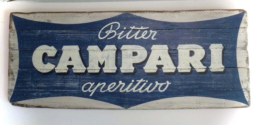 Handgeschilderd reclame bord Campari / Italiaans / Italië, Verzamelen, Merken en Reclamevoorwerpen, Reclamebord, DeKameraadschap