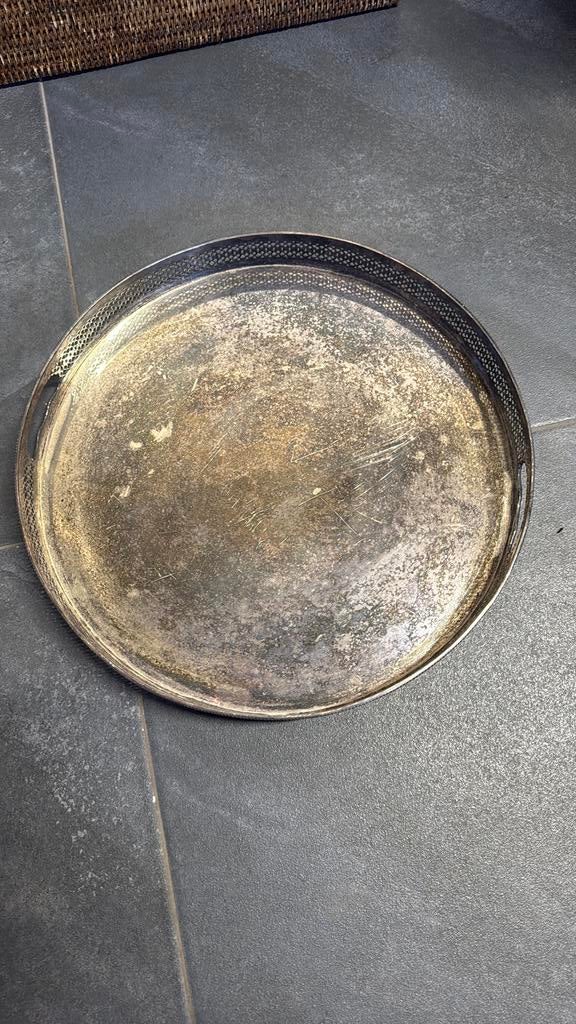 Zilver dienblad, Ophalen of Verzenden, Zo goed als nieuw, Rond, Overige materialen