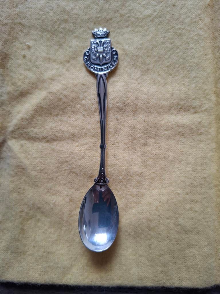 Verzilverd lepeltje met wapen van Groningen, Ophalen of Verzenden