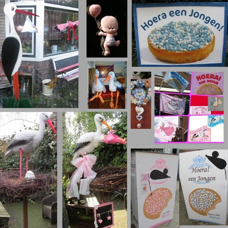 Te huur: geboortebord, ooievaarsnest, vlag, na zwangerschap, Kinderen en Baby's, Kraamcadeaus en Geboorteborden, Ophalen, Zo goed als nieuw