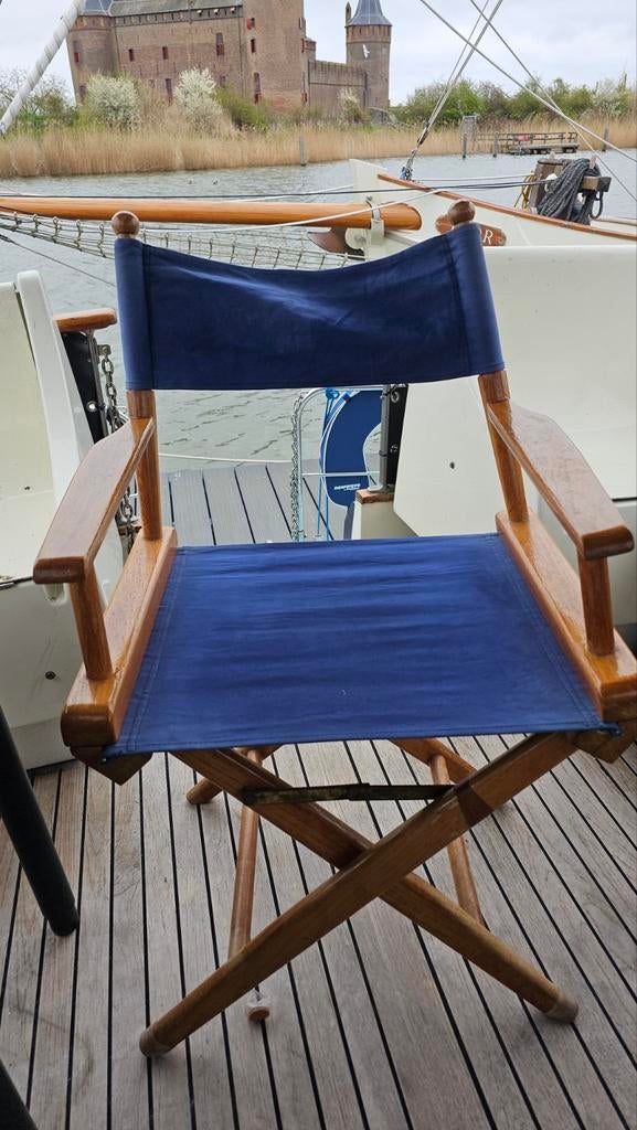 Teakhouten dekstoel / regisseursstoel, Gebruikt, Blauw, Klassiek, Maritiem, Ophalen of Verzenden