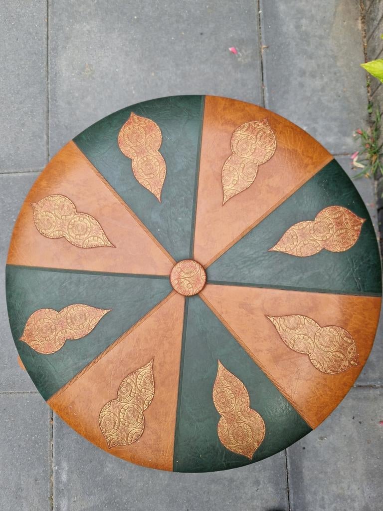 Vintage jaren 60-70 marakech leren poef Oosters, Minder dan 50 cm, Gebruikt, Rond, Minder dan 50 cm