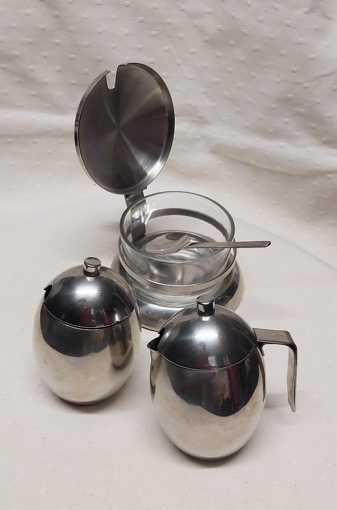 Inox tafelsetje melk, suiker, vintage, Alessi, Ophalen of Verzenden