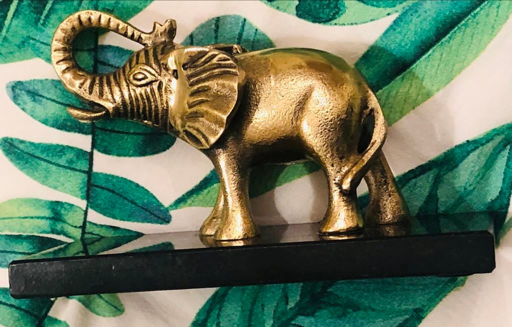 Gouden/ messing/ koper olifant op zwarte marmeren voet, Ophalen of Verzenden, Koper