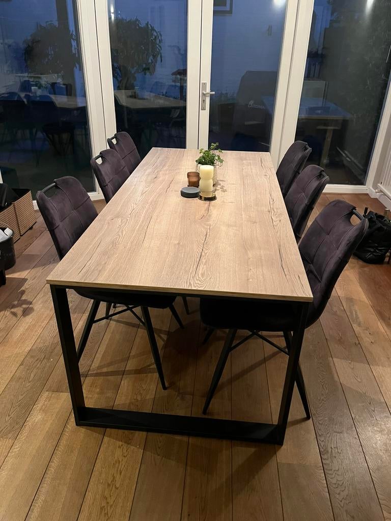 Eetkamertafel en stoelen, Ophalen, 50 tot 100 cm, Zo goed als nieuw, Vijf personen of meer