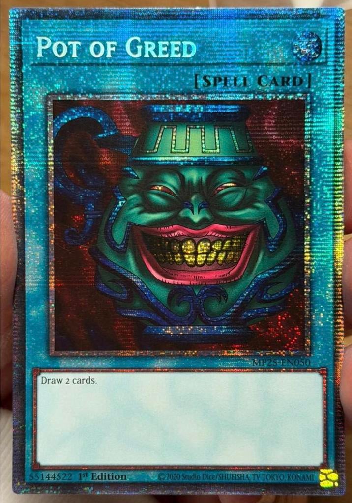 Yu-Gi-Oh! Pot of Greed MP25 1st Edition Starlight Rare !, Ophalen of Verzenden, Zo goed als nieuw, Meerdere kaarten, Foil