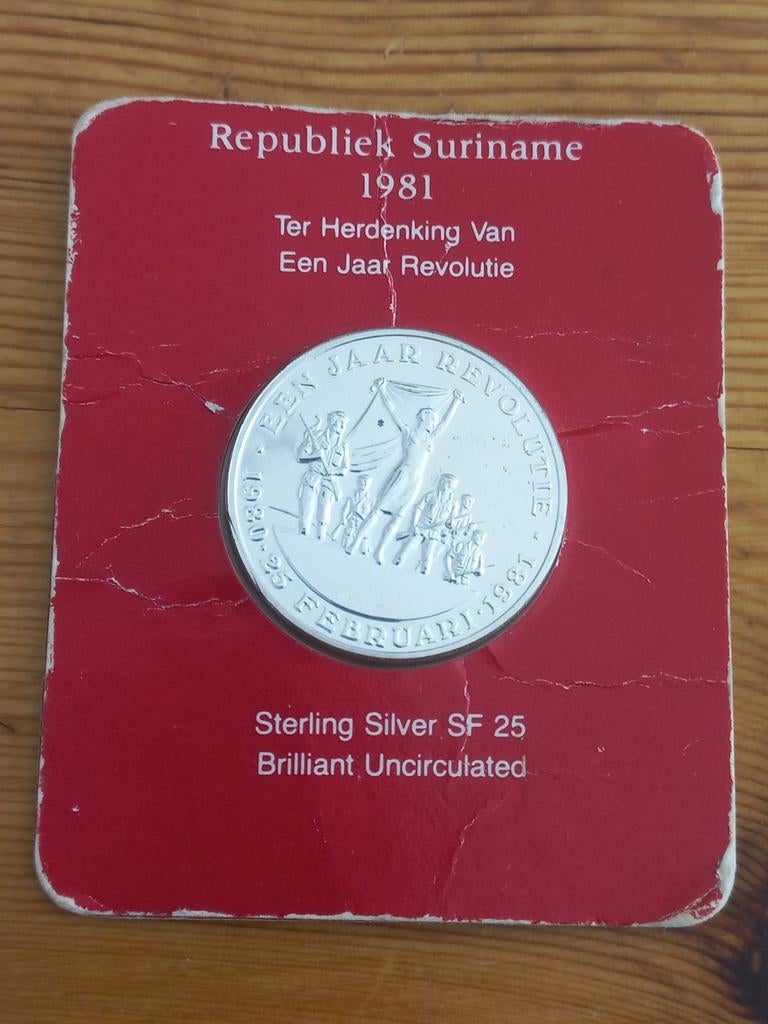 Suriname 25 gulden 1981 zilver proof, Ophalen of Verzenden, Zilver