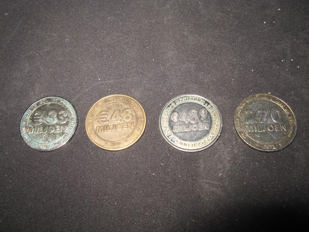 4 Postcode loterij winkelwagen muntjes 2010, 2011 en 2013, Verzamelen, Ophalen of Verzenden