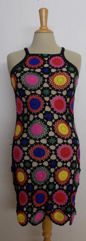 Vrolijk 100% katoen crochet/gehaakt kleurtjes jurkje! M/L, Kleding | Dames, Jurken, Maat 38/40 (M), Overige kleuren, Verzenden
