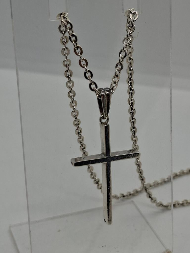 Zilveren ketting met kruis - 835 zilver, 60 cm, Ophalen of Verzenden