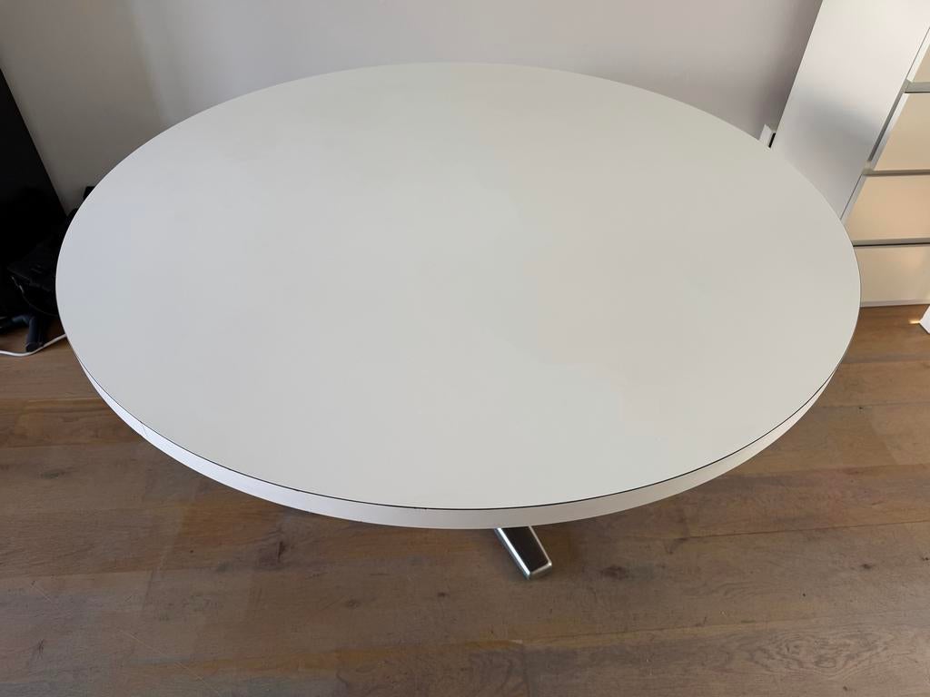Ronde witte eettafel 135cm, Huis en Inrichting, Tafels | Eettafels, Ophalen, Gebruikt, 100 tot 150 cm, Rond
