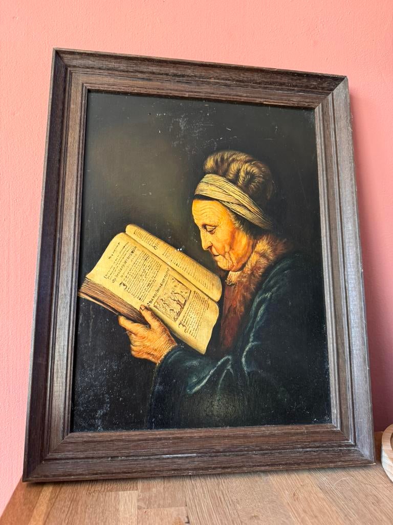 Antiek olieverfschilderij W.H.Aberson Lezende oude vrouw, Ophalen