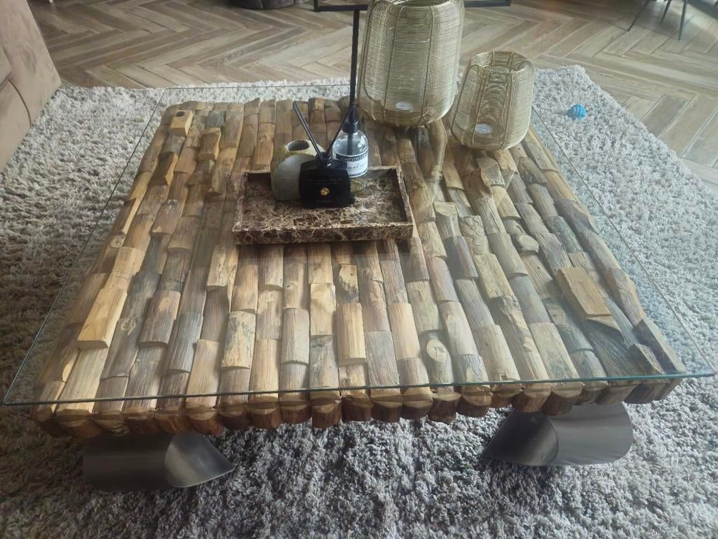 Salontafel met glasplaat van Rofra Home, 100 tot 150 cm, Verzenden, 50 tot 100 cm, Modern, robuust