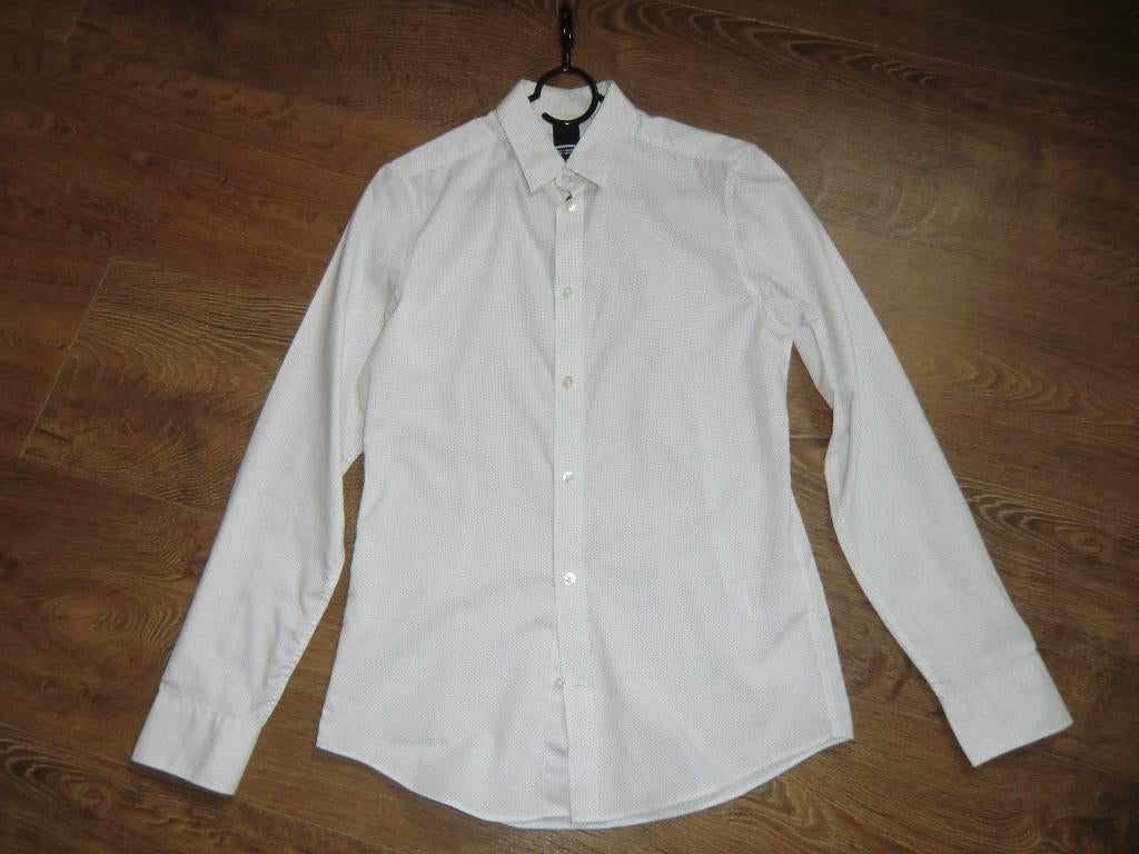 Wit overhemd met stipjes H&M maat S, Halswijdte 38 (S) of kleiner, Wit, Ophalen of Verzenden, H&M