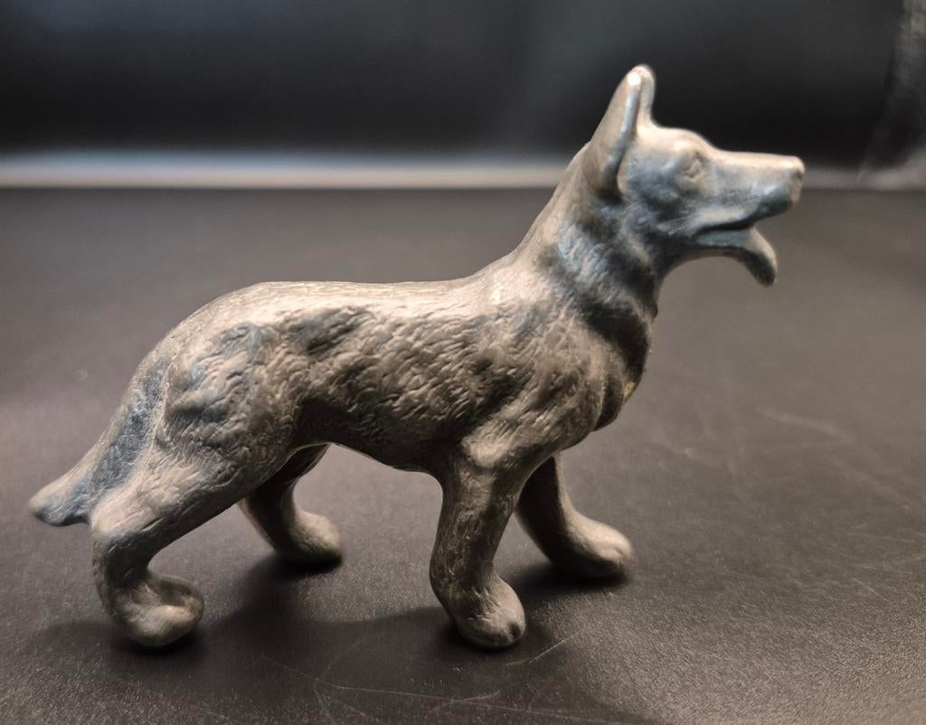 Vintage tinnen Duitse herder beeldje 7x5cm, Antiek en Kunst, Antiek | Tin, Ophalen of Verzenden