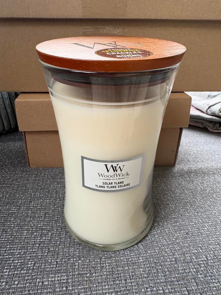 Nieuw, woodwick kaars large solar ylang, Ophalen of Verzenden, Nieuw, Overige materialen, Minder dan 25 cm