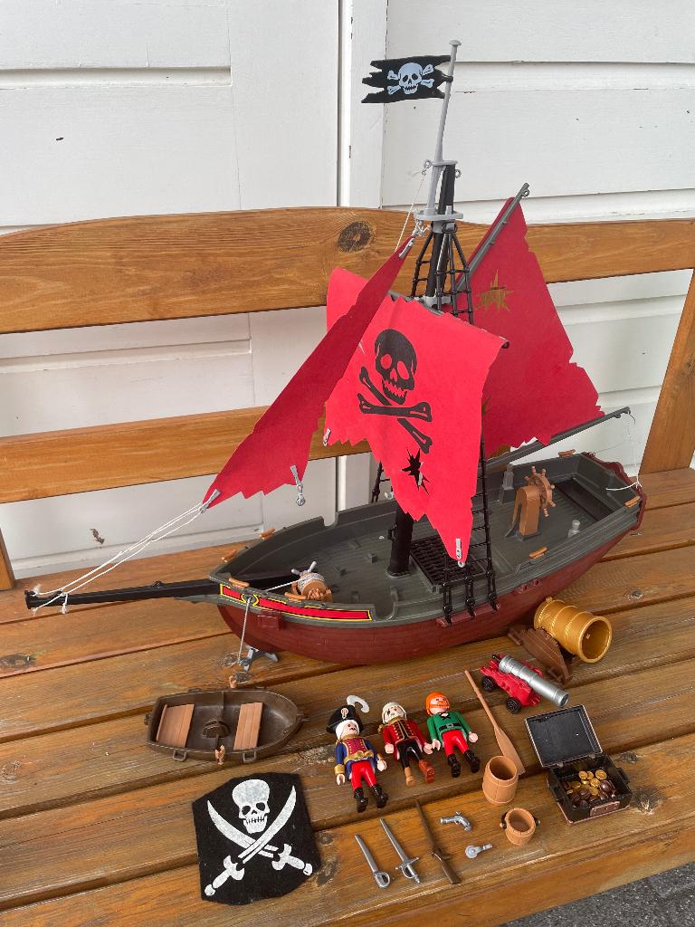 Playmobil piratenschip rood | piraten poppetje kanon boot, Ophalen of Verzenden, Gebruikt