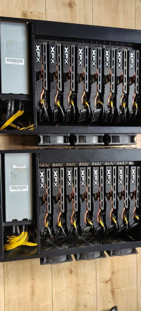 Drie mining rigs met 22 videokaarten., Computers en Software, Videokaarten, Ophalen of Verzenden, GDDR5, PCI-Express 3