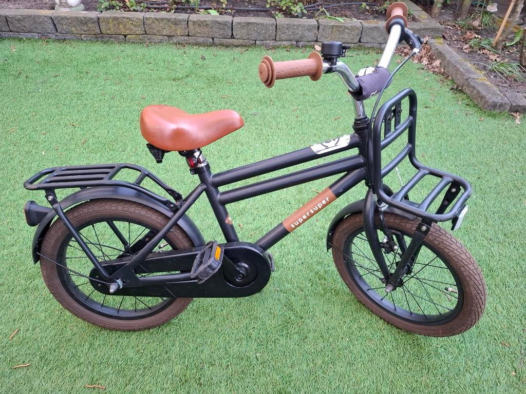 Supersuper Kinder 16 inch Transportfiets Zwart, Fietsen en Brommers, Fietsen | Kinderfietsjes, Gebruikt, 16 tot 20 inch, Zijwieltjes