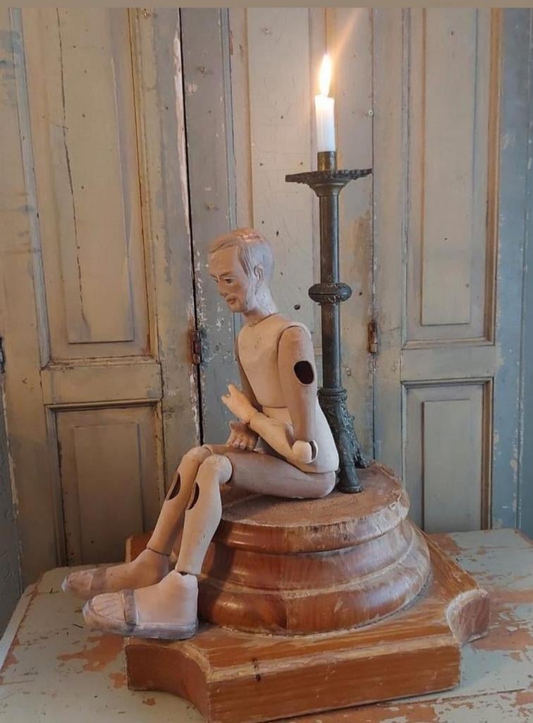 Antieke terracotta geledepop ca 1920 v 60 cm h, Ophalen of Verzenden