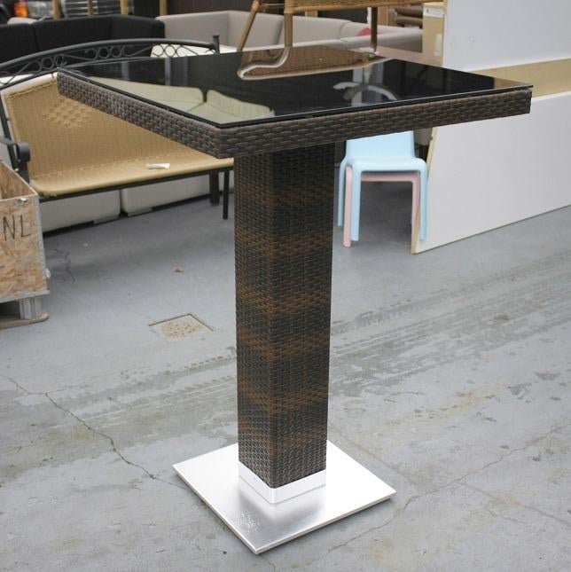 Vierkante bartafels statafel rvs wicker glas terras horeca, 1 kruk, Ophalen, Zo goed als nieuw, 90 cm of meer