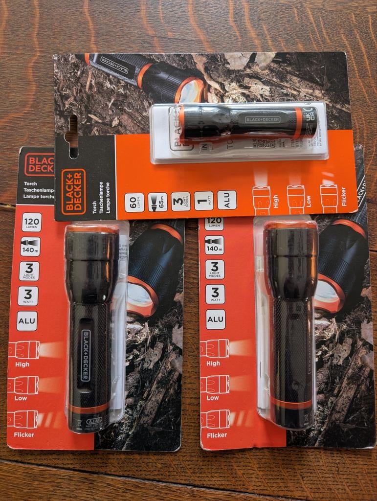 Partij van 3 Black+Decker LED Zaklampen - Nieuw, Caravans en Kamperen, Ophalen of Verzenden, Nieuw, Batterij