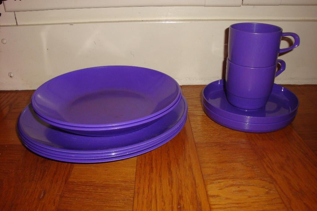 Mepal retro vintage servies, 2 persoons, 12-delig, paars, Ophalen of Verzenden, Gebruikt