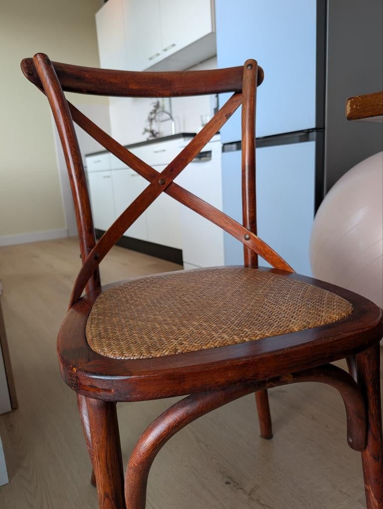 6x Thonet Kruisstoel Crossback Eetkamerstoel Hout, Huis en Inrichting, Stoelen, Ophalen, Gebruikt, Bruin, Hout