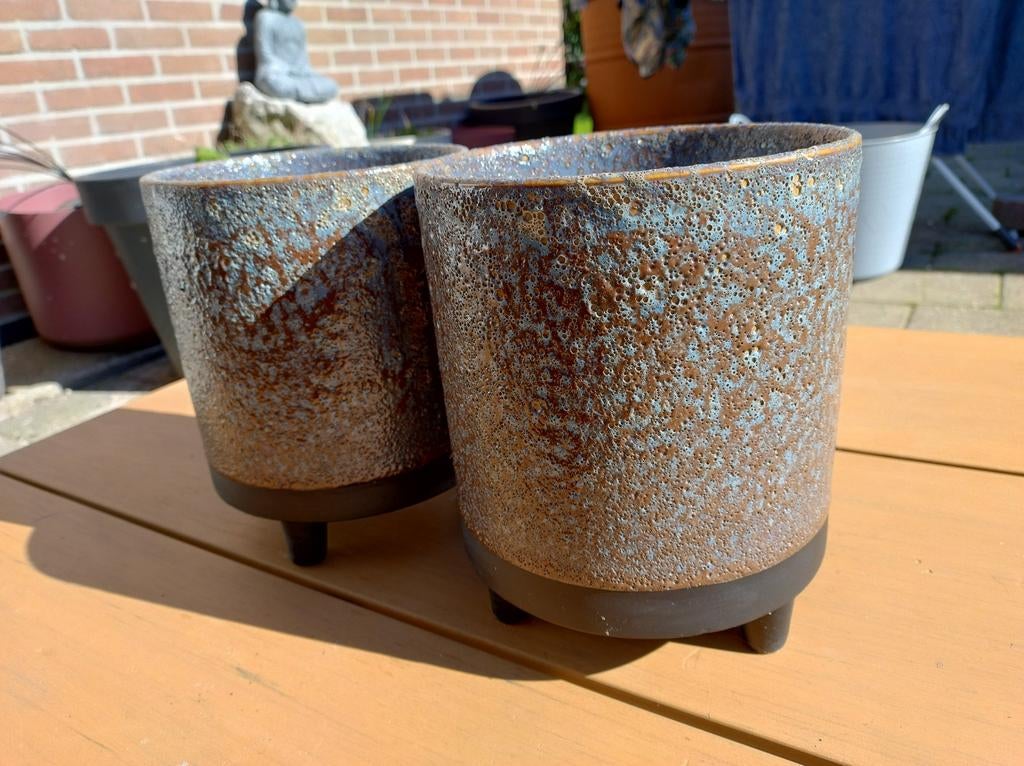 2x geglazuurde bloempot voor binnen, Tuin en Terras, Bloempotten, Ophalen, Gebruikt, Rond, Binnen