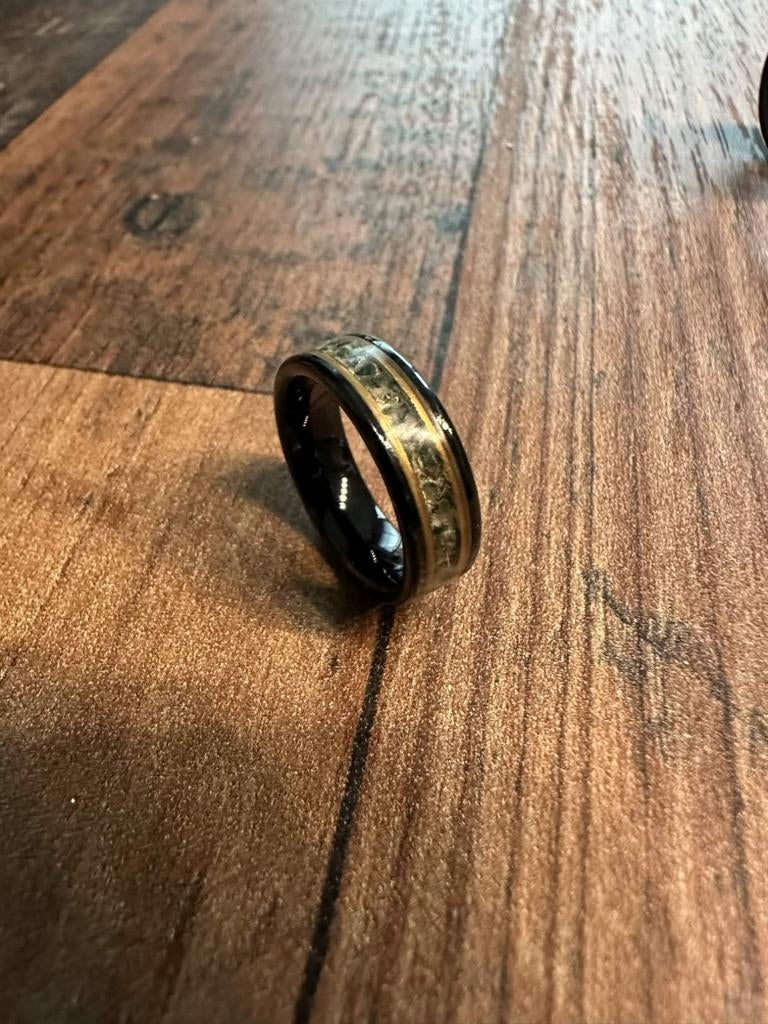 Zwarte damesring tungsten, mosagaat, rose gouden rand (VS 6), Sieraden, Tassen en Uiterlijk, Ringen, Ophalen of Verzenden, Zo goed als nieuw