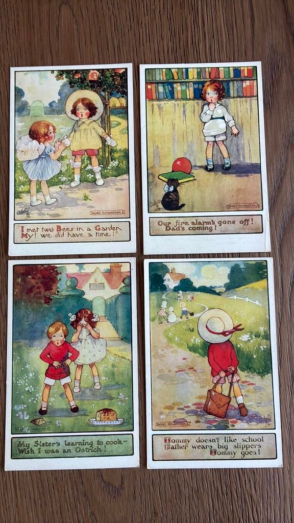 Agnes Richardson. 4 kinderkaarten, humor. Onbeschreven, Verzamelen, Ophalen of Verzenden, 1980 tot heden, Ongelopen, Overige thema's