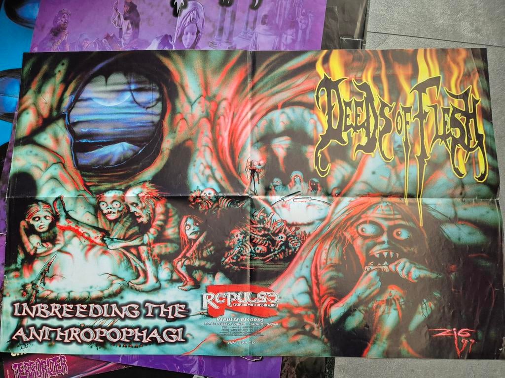 Vintage Deeds of Flesh Poster - Inbreeding the Anthropophagi, Gebruikt, Rechthoekig Liggend, Ophalen of Verzenden, A1 t/m A3