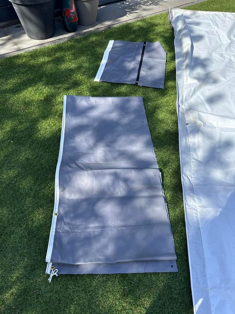 Windscherm caravan -wielen 5 meter met wiel flap, Ophalen, Zo goed als nieuw