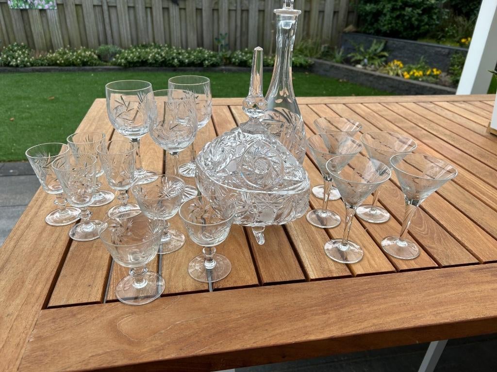 Glasservies gegraveerd, Antiek en Kunst, Ophalen