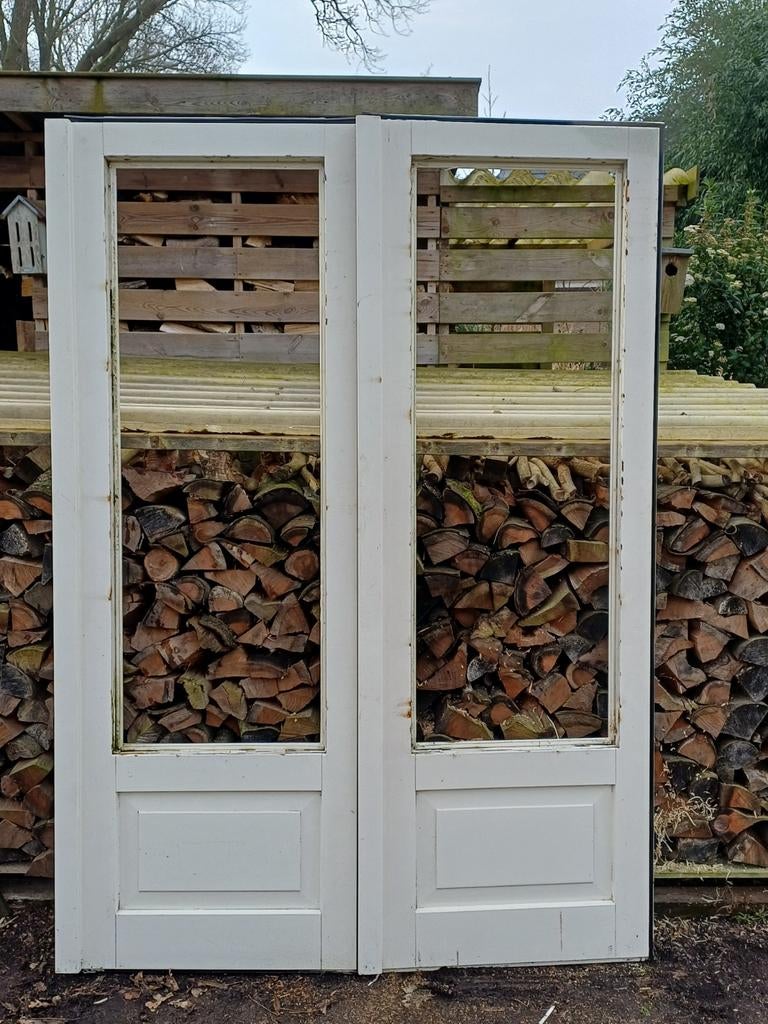 Massief Merantie openslaande deuren met HR++ glas, Doe-het-zelf en Verbouw, Ophalen, 120 cm of meer, 215 cm of meer, Glas
