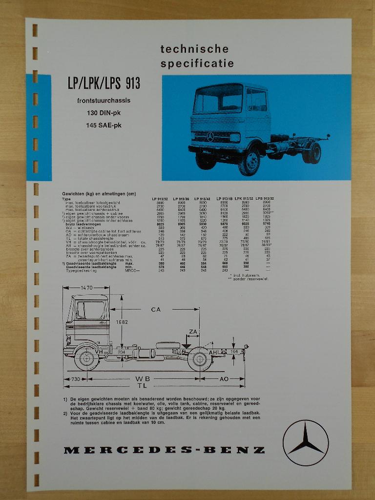 Mercedes LP LPK LPS 913 Technische Specificatie folder 1973, Zo goed als nieuw, Mercedes-Benz, Mercedes, Ophalen of Verzenden