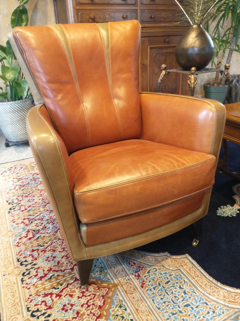 Lederen heren fauteuil, Huis en Inrichting, Fauteuils, Ophalen, Zo goed als nieuw, 50 tot 75 cm, Leer