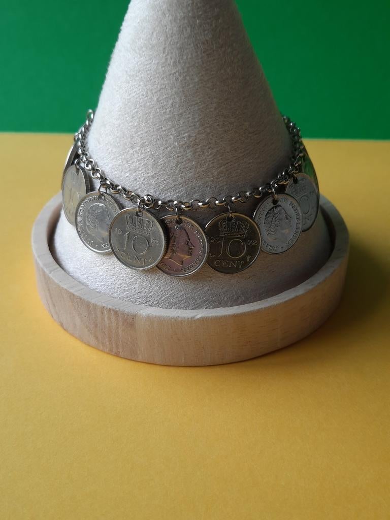 Dubbeltjes Armband Juliana. Max lengte 19cm, Ophalen of Verzenden, Zo goed als nieuw, Zilver, Staal