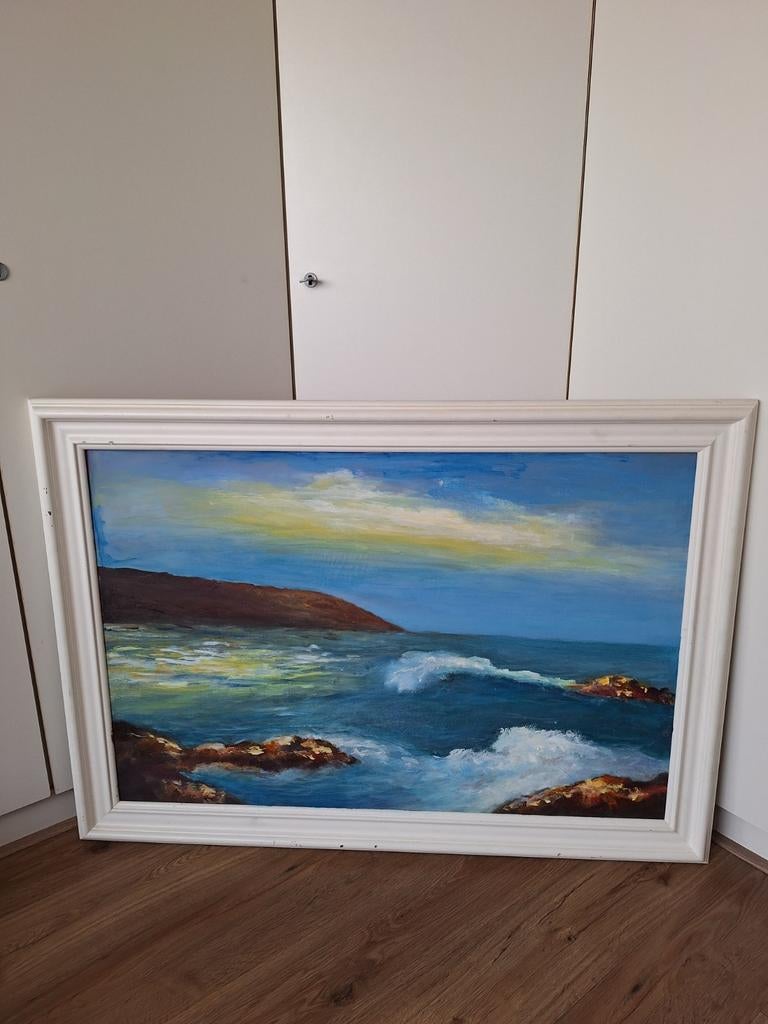 Oliverf Schilderij zee en kustlijn 103x 74cm, Ophalen