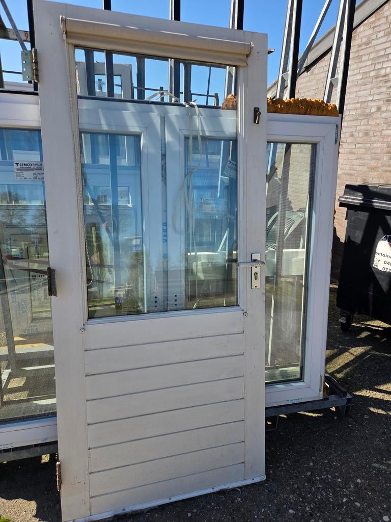 Hardhouten achterdeur met dubbel glas., Gebruikt, Deurkozijn, 150 tot 225 cm, Inclusief glas