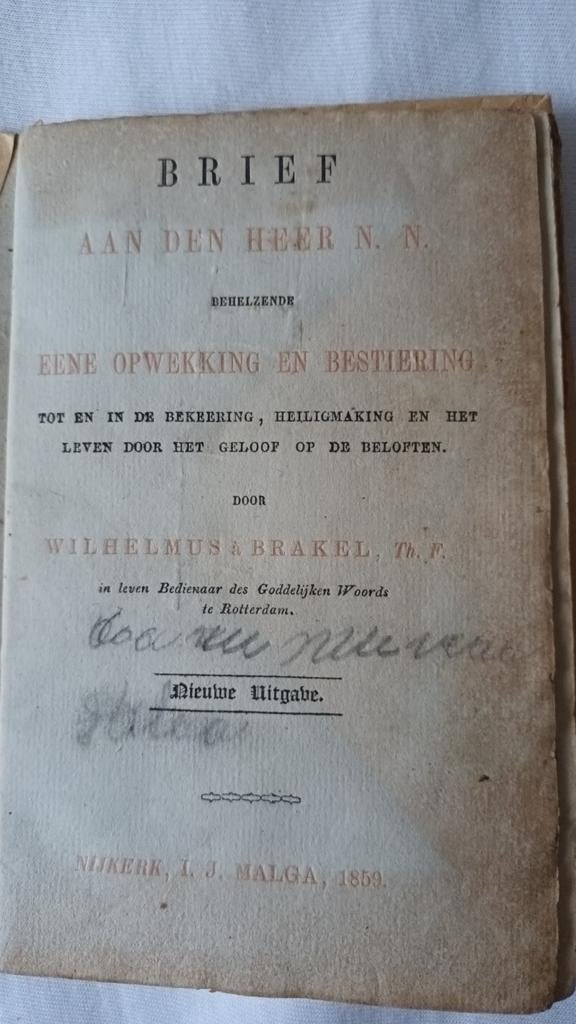 Brief aan den heer N.N. Wilhelmus a Brakel  uit 1859, Antiek en Kunst, Antiek | Boeken en Bijbels, Ophalen of Verzenden
