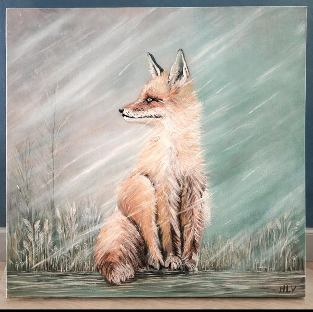 Olieverf Schilderij Vos 50x50, Antiek en Kunst, Kunst | Schilderijen | Klassiek, Ophalen of Verzenden