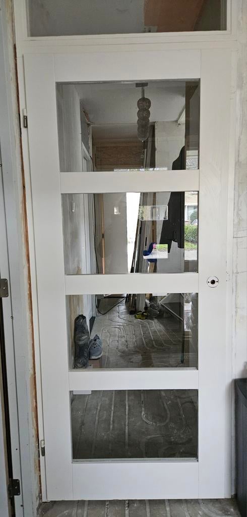 Opdekdeur met glas 201,5 x 85, Doe-het-zelf en Verbouw, Deuren en Horren, Ophalen, Binnendeur, 200 tot 215 cm, Glas