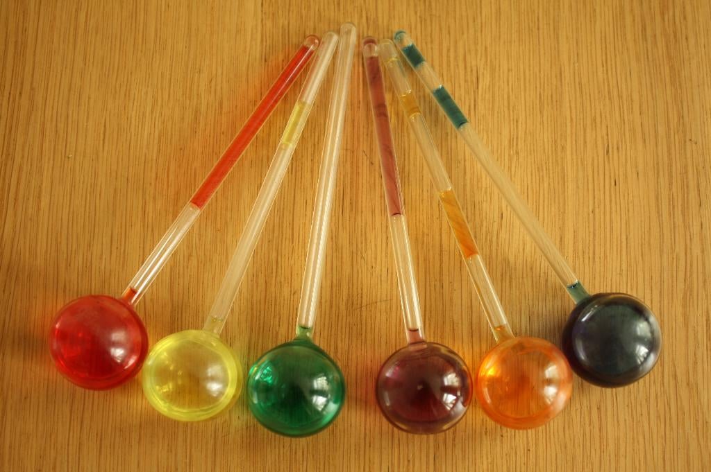 6 glazen roerstaafjes, Ophalen of Verzenden, Zo goed als nieuw, Overige typen, Verjaardag