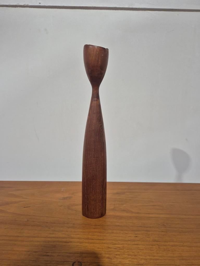 Vintage deense teak houten kandelaar, 25 tot 50 cm, Onbekend, Ophalen of Verzenden, Onbekend