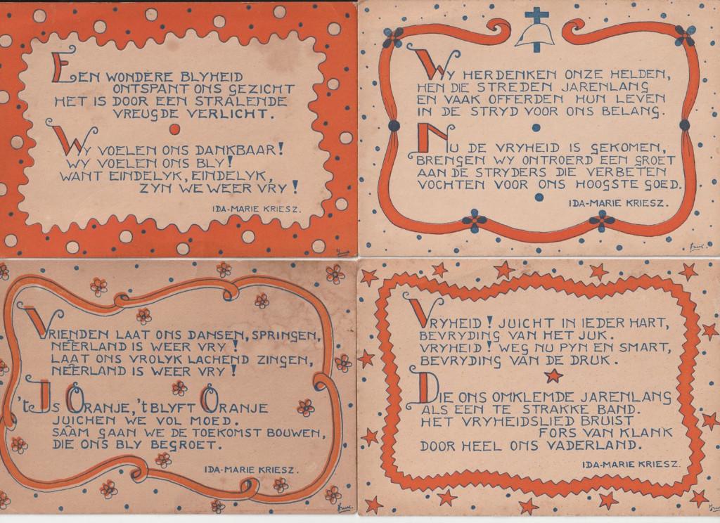 4 ansichtkaarten bevrijding Ida-Marie Kriesz., Verzenden, Overige typen, Overige soorten, X