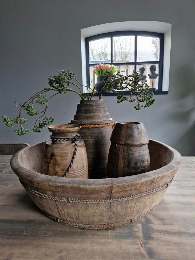 Nieuw binnen. Sobere houten olijfbak. Schaal. Landelijk, Ophalen, Schaal, ., Rond